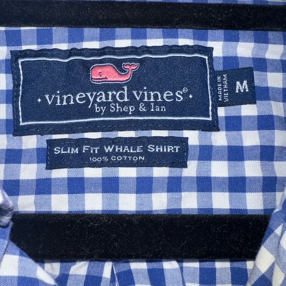 Vineyard Vines by Shep & Ian Slim Whale Shirt Maritime Blue & White Gingham - Picture 3 of 6